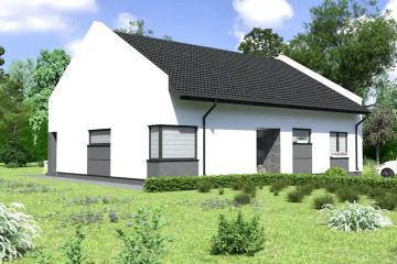Projekt domu Planujdom 155 - parterowy dom o powierzchni 131,53 m², dach dwuspadowy, koszt budowy 352 000 zł - ujęcie frontu