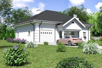 Projekt domu Planujdom 158 - parterowy z poddaszem dom o powierzchni 235,02 m², dach kopertowy, koszt budowy 575 000 zł - ujęcie frontu