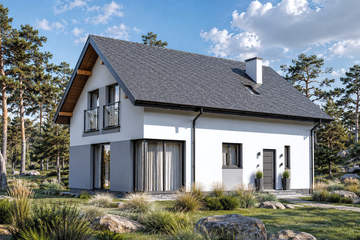 Projekt domu Planujdom 167 - parterowy z poddaszem dom o powierzchni 121,66 m², dach dwuspadowy, koszt budowy 314 000 zł - ujęcie frontu