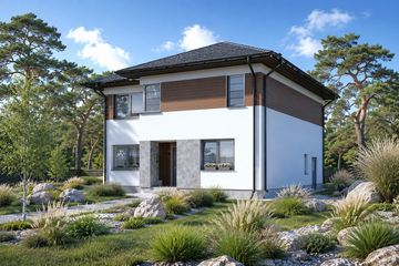 Projekt domu Planujdom 168 - z pełnym piętrem dom o powierzchni 178,44 m², dach kopertowy, koszt budowy 423 000 zł - ujęcie frontu