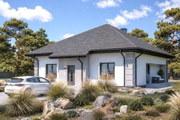 Projekt domu Planujdom 178 - parterowy dom o powierzchni 122,09 m², dach kopertowy, koszt budowy 323 000 zł - ujęcie frontu