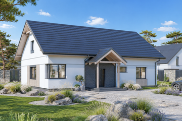 Projekt domu Planujdom 213 - parterowy dom o powierzchni 126,72 m², dach dwuspadowy, koszt budowy 362 000 zł - ujęcie frontu