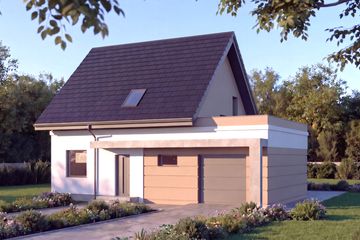 Projekt domu ST34 MD-02 - parterowy z poddaszem dom o powierzchni 100,40 m², dach dwuspadowy, koszt budowy 255 000 zł - ujęcie frontu