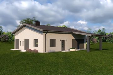 Projekt budynku gospodarczego Planujdom GŻ19 - parterowy dom o powierzchni 131,46 m², dach dwuspadowy, koszt budowy 282 639 zł - ujęcie frontu