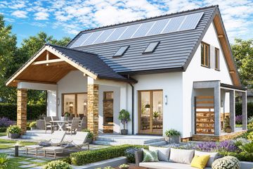 Projekt domu BW-36 wariant 18 bez garażu z zadaszonym tarasem - parterowy z poddaszem dom o powierzchni 99,60 m², dach dwuspadowy, koszt budowy 264 000 zł - ujęcie frontu