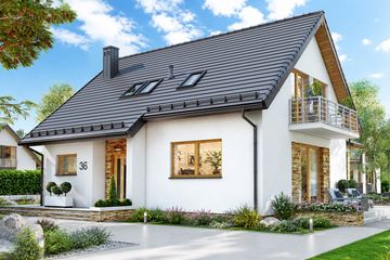 Projekt domu BW-36 wariant 18 bez garażu z zadaszonym tarasem - parterowy z poddaszem dom o powierzchni 99,60 m², dach dwuspadowy - ujęcie 2