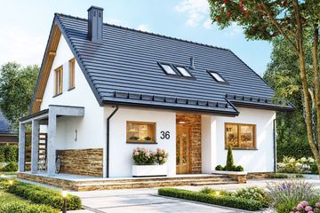 Projekt domu BW-36 wariant 18 bez garażu z zadaszonym tarasem - parterowy z poddaszem dom o powierzchni 99,60 m², dach dwuspadowy - ujęcie 3