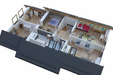 Projekt domu BW-36 wariant 18 z zad. tarasem - parterowy z poddaszem dom o powierzchni 99,60 m², dach dwuspadowy - ujęcie 6