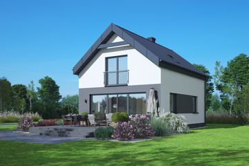 Projekt domu Lisowo aa 70dws - parterowy z poddaszem dom o powierzchni 85,33 m², dach dwuspadowy - ujęcie 2