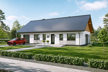 Projekt domu Tani w budowie 3 - parterowy dom o powierzchni 105,09 m², dach dwuspadowy, koszt budowy 319 000 zł - ujęcie frontu