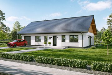 Projekt domu Tani w budowie 3 - parterowy dom o powierzchni 97,47 m², dach dwuspadowy, koszt budowy 303 000 zł - ujęcie frontu