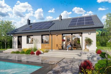 Projekt domu Tracja 2 modern - parterowy dom o powierzchni 99,38 m², dach dwuspadowy - ujęcie 3