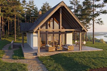 Projekt domu Mazury 3 - murowany - parterowy z poddaszem dom o powierzchni 74,97 m², dach dwuspadowy, koszt budowy 205 000 zł - ujęcie frontu