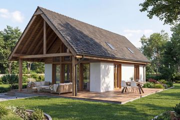 Projekt domu Mazury 3 - murowany - parterowy z poddaszem dom o powierzchni 74,97 m², dach dwuspadowy - ujęcie 3