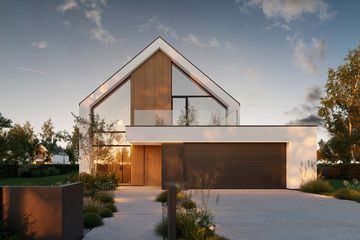 Projekt domu HomeKoncept 130 A wariant 03 - parterowy z poddaszem dom o powierzchni 175,30 m², dach dwuspadowy, koszt budowy 531 000 zł - ujęcie frontu