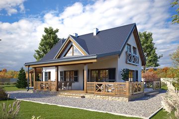Projekt domu Koniczynka 2 - parterowy z poddaszem dom o powierzchni 117,66 m², dach dwuspadowy - ujęcie 2