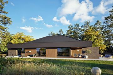 Projekt domu EX 22 G2 (wersja A) energo plus - parterowy dom o powierzchni 147,61 m², dach kopertowy, koszt budowy 445 000 zł - ujęcie frontu