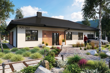 Projekt domu Ka302 - parterowy dom o powierzchni 109,73 m², dach kopertowy - ujęcie 2