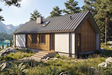 Projekt domu Jupiter 2XL - parterowy dom o powierzchni 90,27 m², dach dwuspadowy, koszt budowy 257 000 zł - ujęcie frontu