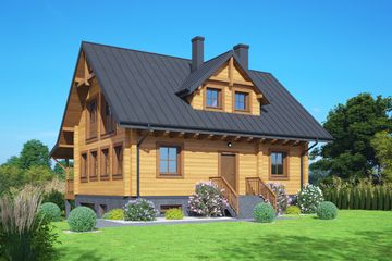 Projekt domu Olchowa dw 9 - parterowy z poddaszem dom o powierzchni 131,83 m², dach dwuspadowy - ujęcie frontu