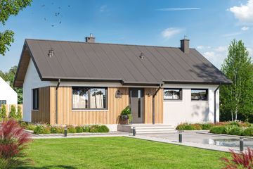 Projekt domu Tania 6 Szkielet drewniany - parterowy dom o powierzchni 70,90 m², dach dwuspadowy - ujęcie frontu