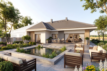 Projekt domu Ka301 S - parterowy dom o powierzchni 117,11 m², dach kopertowy - ujęcie 2