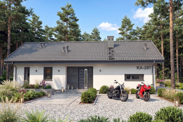 Projekt domu Ka287 Sz - parterowy dom o powierzchni 77,40 m², dach dwuspadowy - ujęcie 2