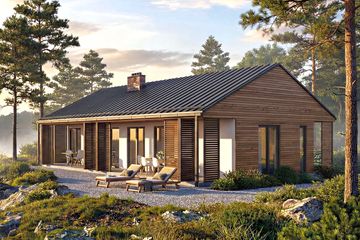 Projekt domu Jutrzenka XL - parterowy dom o powierzchni 91,28 m², dach dwuspadowy - ujęcie frontu