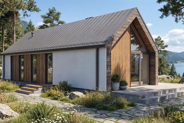 Projekt domu Jupiter XL - murowany - parterowy dom o powierzchni 90,23 m², dach dwuspadowy, koszt budowy 257 000 zł - ujęcie frontu