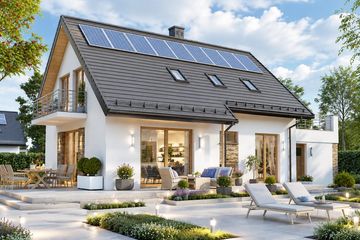 Projekt domu BW-36 wariant 18 z tarasem nad garażem - parterowy z poddaszem dom o powierzchni 99,60 m², dach dwuspadowy - ujęcie 2