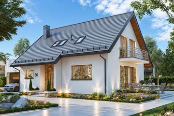 Projekt domu BW-36 wariant 18 z tarasem nad garażem - parterowy z poddaszem dom o powierzchni 99,60 m², dach dwuspadowy - ujęcie 3