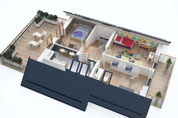 Projekt domu BW-36 wariant 18 z tarasem nad garażem - parterowy z poddaszem dom o powierzchni 99,60 m², dach dwuspadowy - ujęcie 6