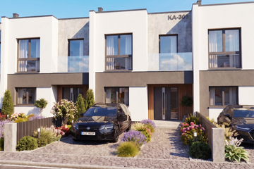 Projekt domu Ka303 - z pełnym piętrem dom o powierzchni 169,14 m², dach płaski - ujęcie frontu