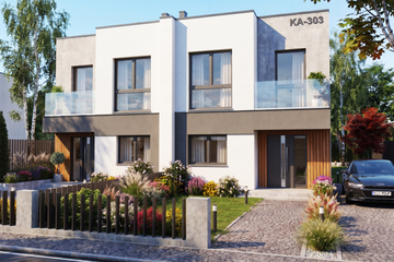 Projekt domu Ka303 - z pełnym piętrem dom o powierzchni 169,14 m², dach płaski - ujęcie 2