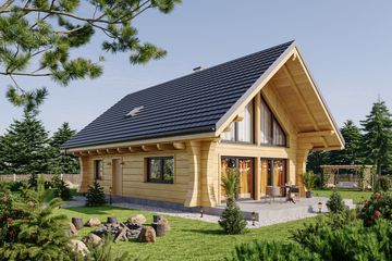 Projekt domu L-308 X z balkonem - parterowy z poddaszem dom o powierzchni 118,71 m², dach dwuspadowy - ujęcie frontu