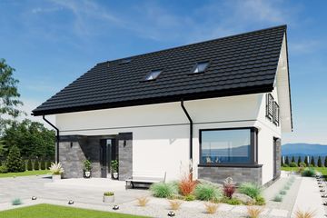 Projekt domu N50-BG - parterowy z poddaszem dom o powierzchni 119,04 m², dach dwuspadowy, koszt budowy 294 000 zł - ujęcie frontu