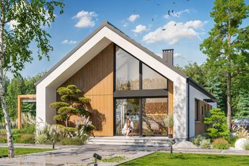 Projekt domu Granero - parterowy dom o powierzchni 98 m², dach dwuspadowy, koszt budowy 363 000 zł - ujęcie frontu
