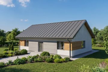 Projekt domu Małgorzata - parterowy dom o powierzchni 123,02 m², dach dwuspadowy, koszt budowy 332 000 zł - ujęcie frontu