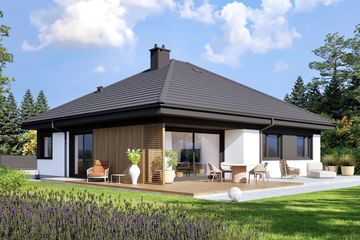 Projekt domu Flo IV Energo - parterowy dom o powierzchni 102,60 m², dach kopertowy, koszt budowy 309 000 zł - ujęcie frontu