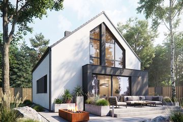 Projekt domu Studio 101 - parterowy z poddaszem dom o powierzchni 115,30 m², dach dwuspadowy, koszt budowy 352 000 zł - ujęcie frontu