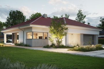 Projekt domu NewHouse 767 red - parterowy dom o powierzchni 139,12 m², dach namiotowy - ujęcie 2