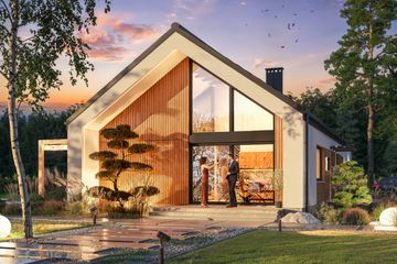 Projekt domu Granero OZE - parterowy dom o powierzchni 98 m², dach dwuspadowy, koszt budowy 363 000 zł - ujęcie frontu