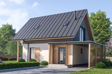 Projekt domu D458 - parterowy z poddaszem dom o powierzchni 77,18 m², dach dwuspadowy - ujęcie 2