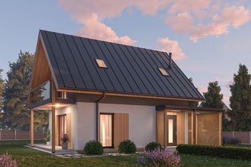 Projekt domu D458 - parterowy z poddaszem dom o powierzchni 77,18 m², dach dwuspadowy - ujęcie 3