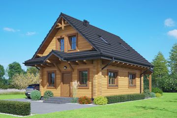 Projekt domu Gryfice małe 6 dw - parterowy z poddaszem dom o powierzchni 71,29 m², dach dwuspadowy - ujęcie frontu