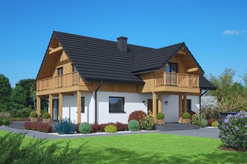Projekt domu Komańcza dws - parterowy z poddaszem dom o powierzchni 166,99 m², dach dwuspadowy - ujęcie frontu