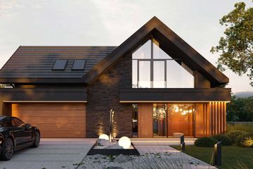 Projekt domu HomeKoncept 166 G2 wariant 02 - parterowy z poddaszem dom o powierzchni 168,92 m², dach dwuspadowy, koszt budowy 540 000 zł - ujęcie frontu