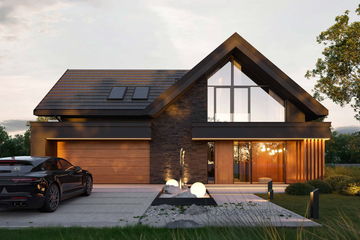 Projekt domu HomeKoncept 166 G2 wariant 02 - parterowy z poddaszem dom o powierzchni 168,84 m², dach dwuspadowy, koszt budowy 525 000 zł - ujęcie frontu