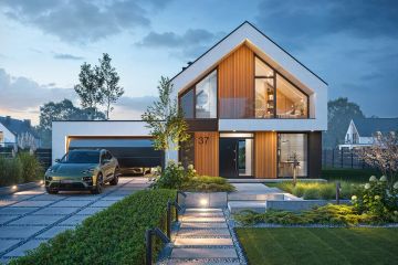 Projekt domu Amber 5 - parterowy z poddaszem dom o powierzchni 144,73 m², dach dwuspadowy, koszt budowy 479 000 zł - ujęcie frontu