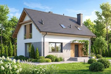 Projekt domu Dolce plus - parterowy z poddaszem dom, dach dwuspadowy - ujęcie frontu